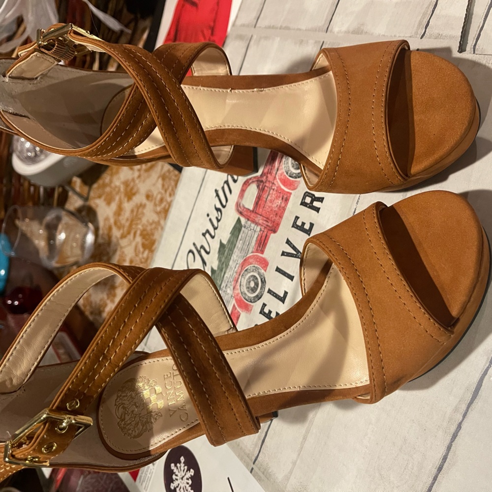 Vince Camuto Brown Suede Open Toe Heel Sandals